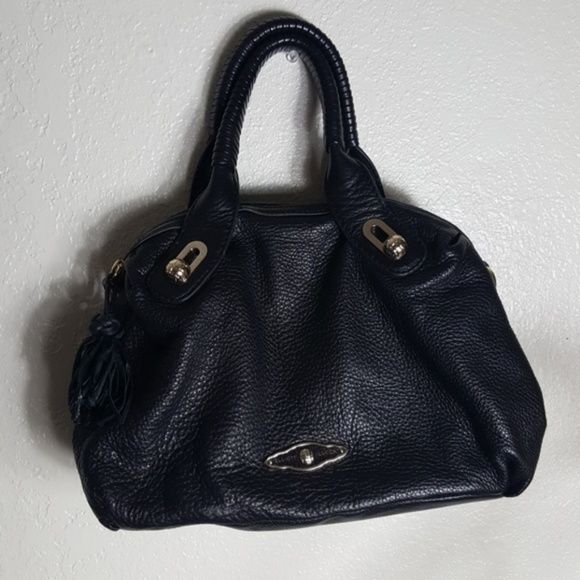 Elliott Lucca Black Leather Handbag with Tassel - Picture 2 of 8